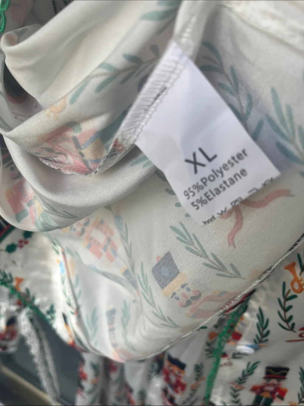 Nutcracker Print Satin Pajama Set - White with Red & Green